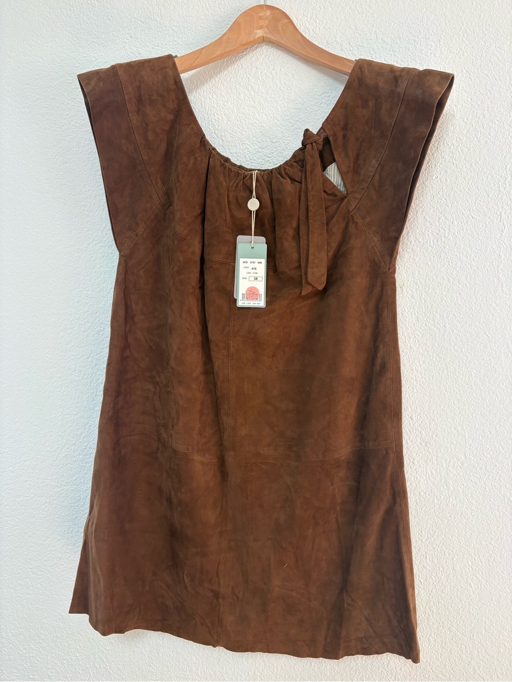 100% Leather Brown Suede Tie-Shoulder Women’s Dress